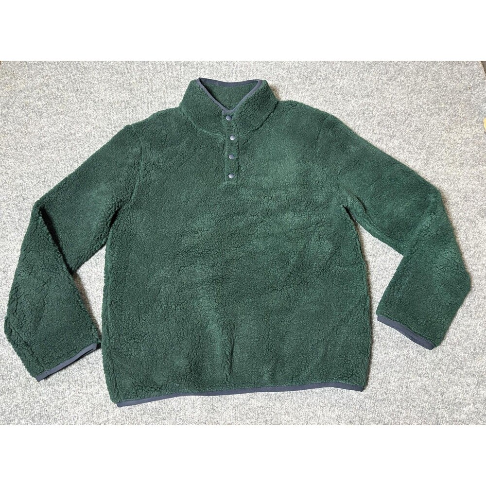 Octobre Editions Sweatshirt Mens M Green Fleece Snap Mock Neck Sherpa Pullover